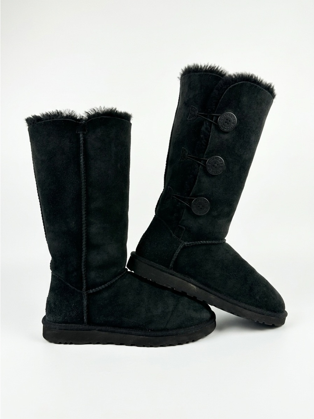 UGG Bailey Button Triplet II Winter Boots Suede Shearling Black US 9